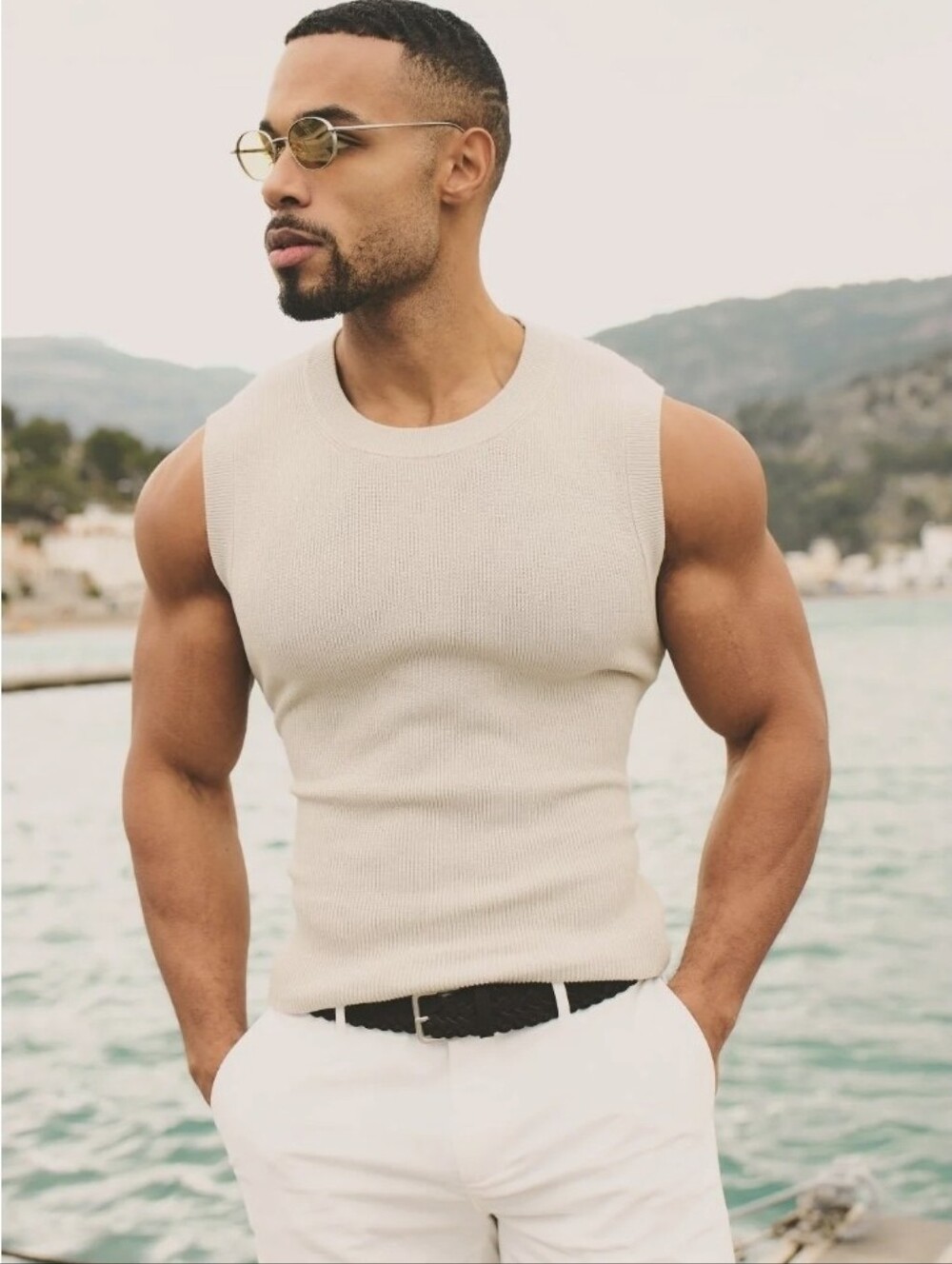 Tailored Athlete Mens Knitted Tank Size Large NWT $80 In Stone